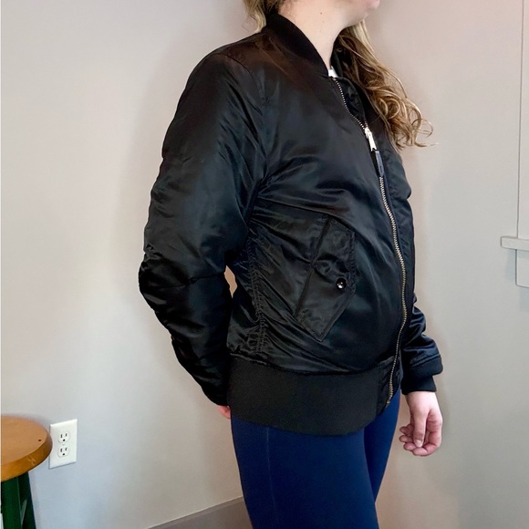 Glossy Black Cropped Bomber Jacket by Alpha Industries - Picture 6 of 10